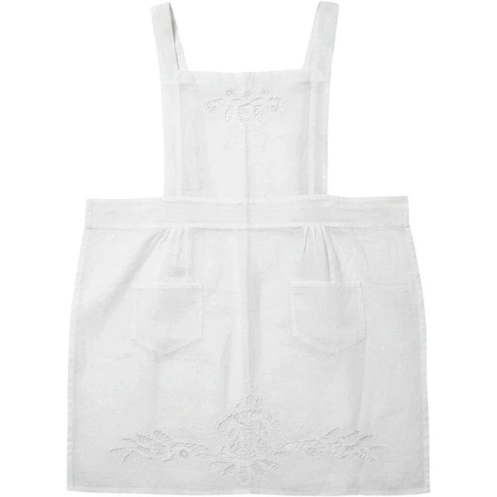 Vintage White Cotton Bib Apron Cutwork Lace Embroidery Pinafore Pockets